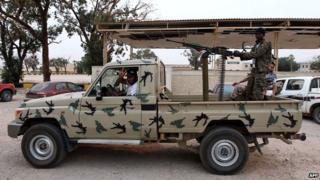Armed men loyal to General Khalifa Haftar in Benghazi - 19 May 2014