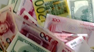 Yuan, euro and US dollar notes