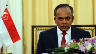 Singapore Foreign Minister K. Shanmugam looks on during an agreement signing ceremony in Colombo on 3 April, 2014