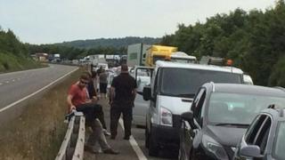 There were long queues on the M54 after two crashes on the A5