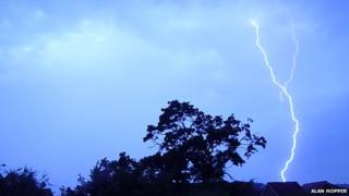 Lightning over Denbigh on Saturday morning