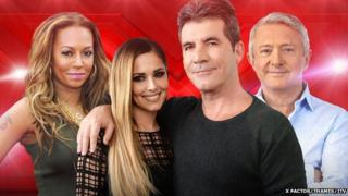 The X Factor judges together. Mel B, Cheryl, Simon and Louis.