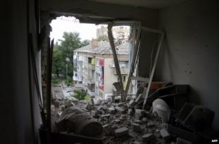 A ruined flat in Sloviansk, eastern Ukraine, 10 June