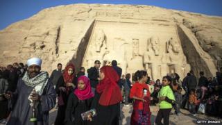 Tourists at Abu Simbel in Egypt