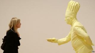 A visitor looks at a sculpture in the Hayward Gallery, London