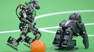 Robots competing in the RoboCup