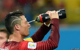 Cristiano Ronaldo in the Portugal v USA game on 22 June, showing his new haircut