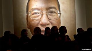 A picture of Liu Xiaobo seen inside the Nobel Peace Center on the day of The Nobel Peace Prize ceremony in Oslo 10 December 2010