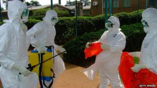 WHO workers in protective gear