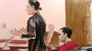 Julia Gatto (left) and Gilberto Valle (right) are seen in a courtroom drawing on 25 October 2012