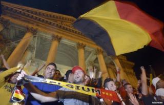 Fans celebrate victory over the USA