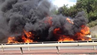 Hay bale fire on M40