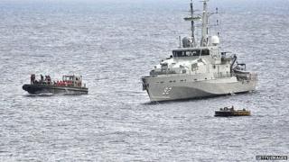 Australian navy ship intercepts boat. 22 June 2012