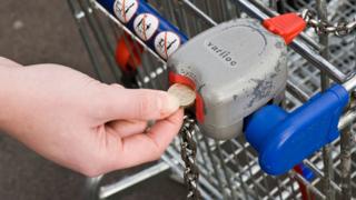 Putting a coin in supermarket trolley