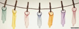 Washing line of condoms
