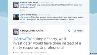 Exchanges between Carwyn Jones and Arriva Trains Wales