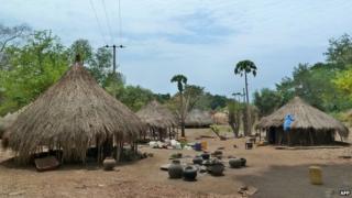 Thatched huts in the town of Kir in Gambella, Ethiopia (22 March 2012).