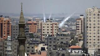 Rockets from Gaza are launched towards Israel, 15 July