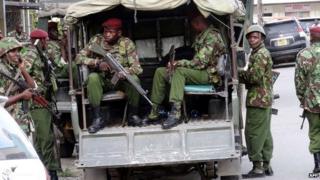 Kenya soldiers on patrol in the streets of the coastal city of Mombasa - 10 June 2014