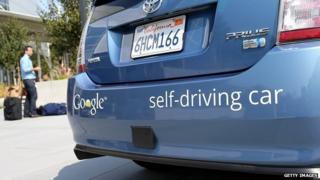 The rear bumper of a Google self-driving car.
