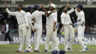 Indian players celebrate after the win on Monday