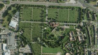 aerial picture of cemetery