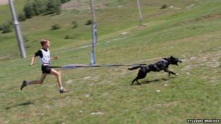 Rowan running with Henry