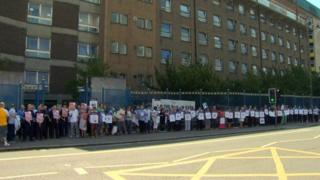 More than 100 people took part in the protest outside Belfast's Royal Victoria Hospital
