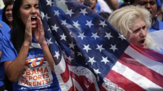 Pro-immigration protestors demonstrate in Washington, DC.