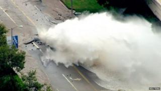 Burst water main on Sunset Boulevard, Los Angeles