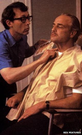 Dick Smith and Marlon Brando on Godfather set