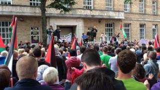 Demonstrators at BBC Broadcasting House in Belfast