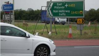 Sign for East Midlands Airport