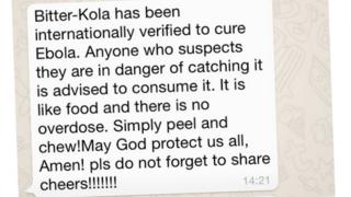 A message saying a plant can cure Ebola