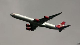 Virgin flight taking off from Heathrow airport