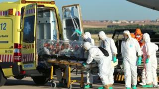 A Spanish priest was flown home for treatment (9 August 2014)