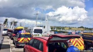 Emergency services at the scene of the incident at Strangford Lough