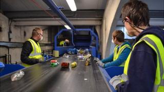 Baled recyclables at Mayside Recycling in Guernsey