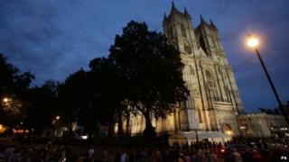A view of Westminster Abbey, in London, during a candle lit prayer vigil and solemn reflection to mark centenary of First World War.