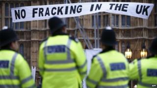 Fracking protest at the Houses of Parliament in 2012