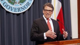 Governor Rick Perry makes a statement in Austin, Texas on 16 August 2014