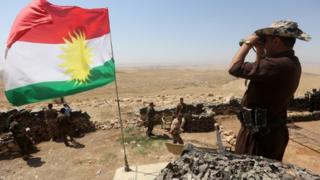 Kurdish fighters in Bashiqa, northeast of Mosul, on 16 April