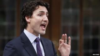 Liberal Party of Canada leader Justin Trudeau speaks during Question Period in the House of Commons on Parliament Hill in Ottawa 18 June 2014