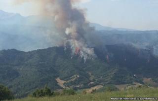 Fire blazing in the hills of Ascoli
