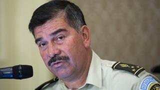In this April 3, 2014 photo, General Rudy Ortiz gives a news conference in Guatemala City