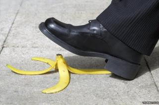 Stepping on a banana skin