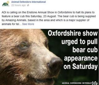 Facebook post by Animal Defenders International