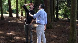 David Sillito with sound artist Daniel Jones at Bedgebury pinetum in Kent