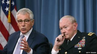 US Defence Secretary Chuck Hagel (L) and Chairman of the Joint Chiefs of Staff General Martin Dempsey