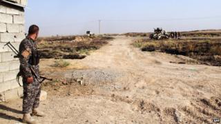 Iraqi security forces and Turkmen Shia fighters hold a position in Amerli (4 August 2014)
